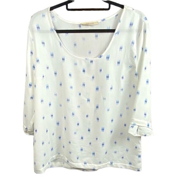 41 Hawthorn Sybill Wm’s Sz XL White Blue Abstract Print Chic Scoop Neck Blouse - Picture 1 of 5